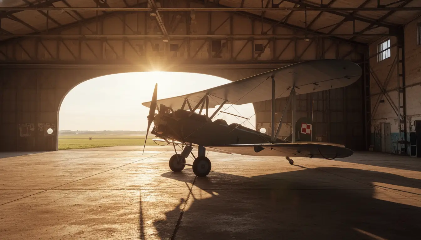 Samolot CSS-13 w hangarze o wschodzie słońca